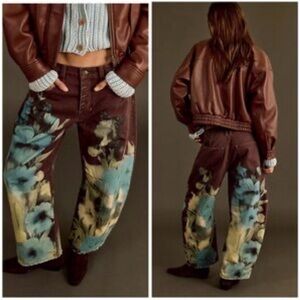 Free People Good Luck Floral Printed Barrel Jeans
